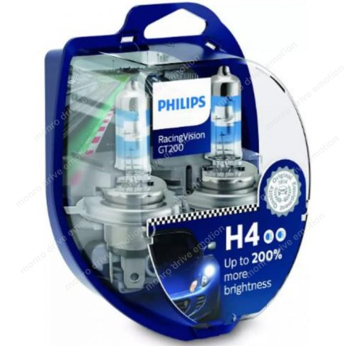 Лампа галогенная Philips H4 RacingVision GT200 +200% 60/55W 12V P43T 12342RGTS2
