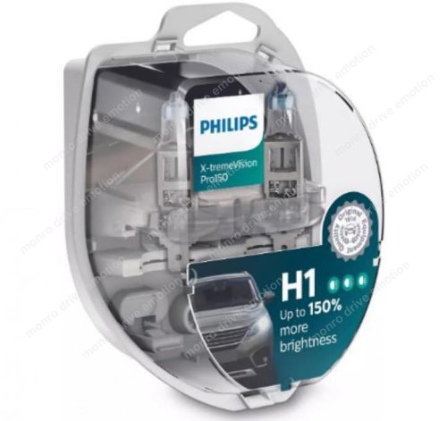 Лампа галогенная Philips H1 X-treme Vision Pro +150% 55W 12V P14,5s 12258XVPS2 (2 шт)
