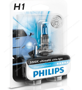 Лампа галогенная Philips H1 Diamond Vision, 5000K, 1шт/блистер 12258DVB1