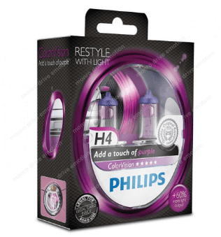 Лампа галогенная Philips H4 ColorVision Purple, 2шт/блистер 12342CVPPS2