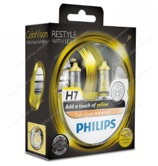 Лампа галогенная Philips H7 ColorVision Yellow, 3350K, 2шт/блистер 12972CVPYS2