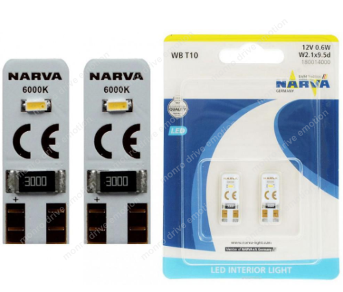 Лампы светодиодные Narva 180014000 WB T10 12V W2,1x9,5d LED 0,5W 6000K