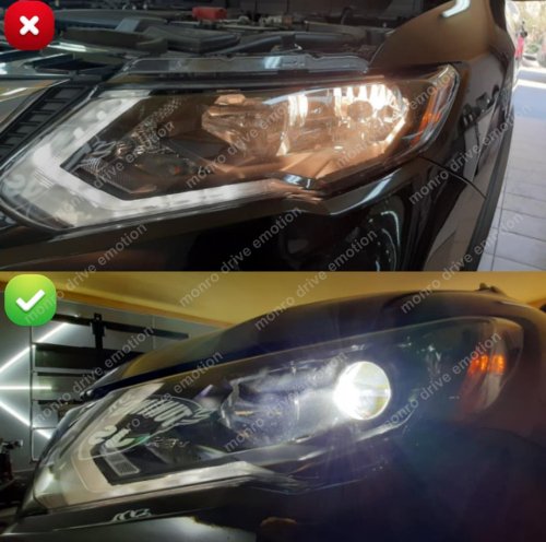  Установка LED линз и LED ламп в птф Nissan Rouge 2017 г.в.